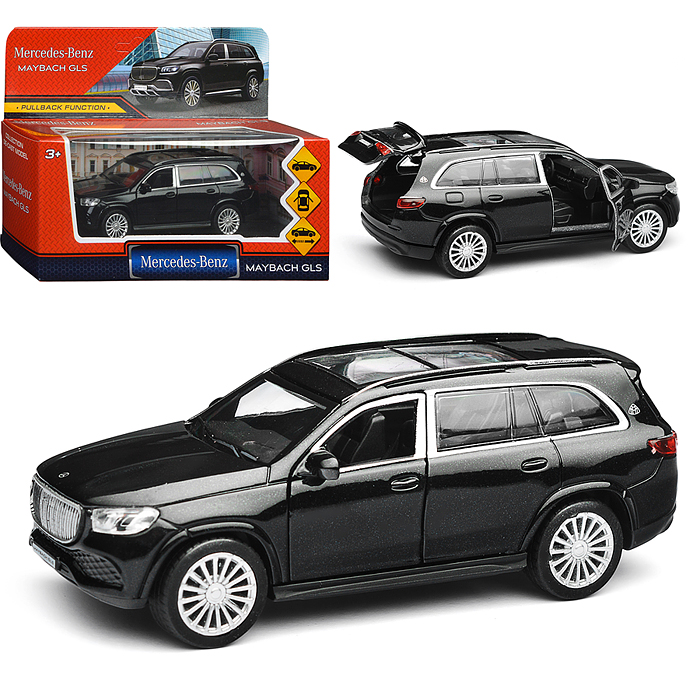 Машина металл Mercedes-Benz Gls Maybach 12см, (отк. дв, баг, черный)инерц., в коробке