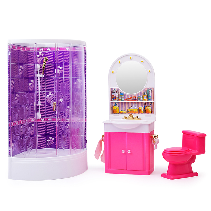 Фото к товару Набор мебели для кукол 98020 "Ванная комната с душевой кабиной" в коробке Набор мебели для кукол 98020 "Ванная комната с душевой кабиной" в коробке