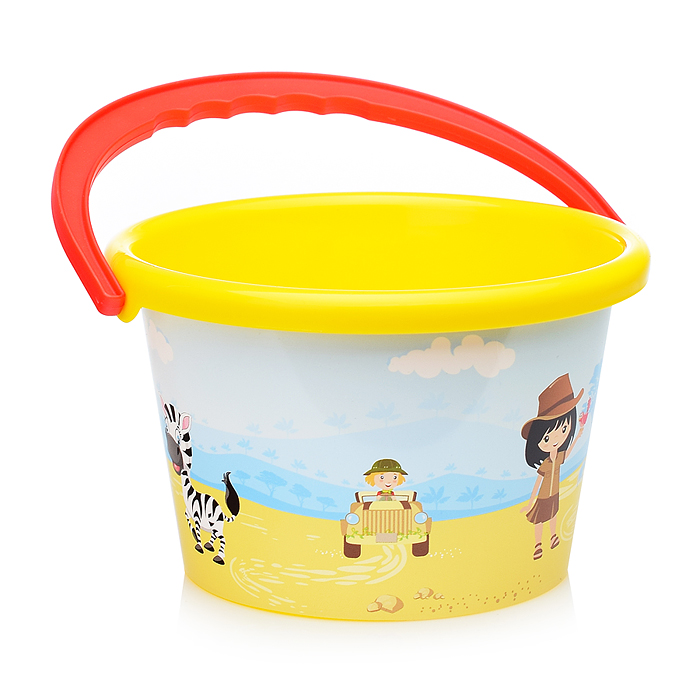 Набор №251: ведро среднее с наклейкой, совок №2, грабельки №2, формочки (заяц + лошадка), кораблик "