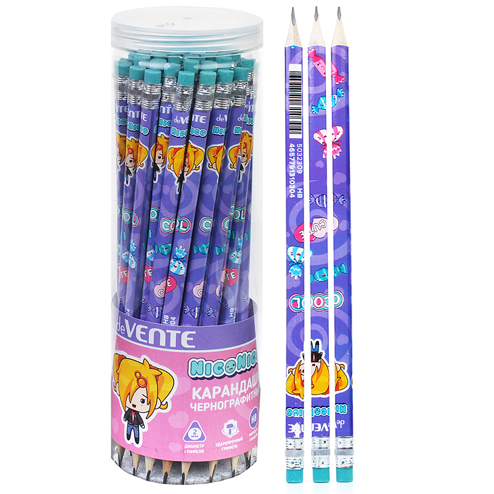 Карандаш чернографитный "NicoNico" HB, диаметр грифеля 2 мм, трёхгранный сиреневый корпу Карандаш чернографитный "NicoNico" HB, диаметр грифеля 2 мм, трёхгранный сиреневый корпу