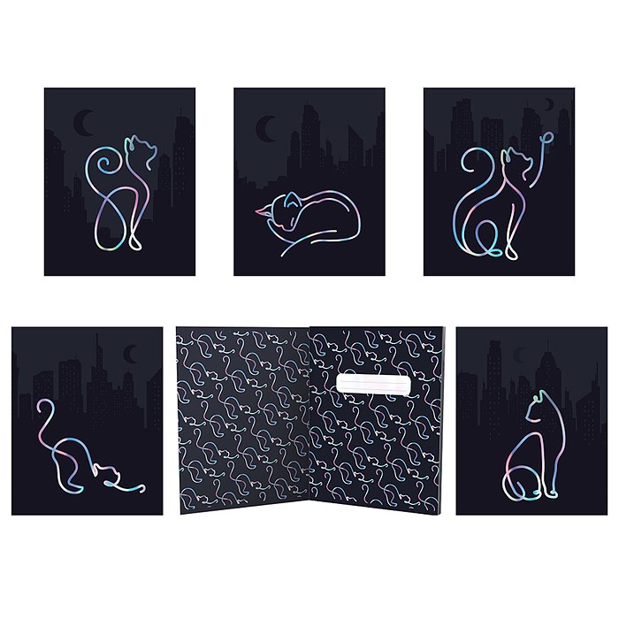 Тетрадь 48 л., клетка "Голографические кошки Sev"выб УФ, тиснение гологр фольгой Тетрадь 48 л., клетка "Голографические кошки Sev"выб УФ, тиснение гологр фольгой