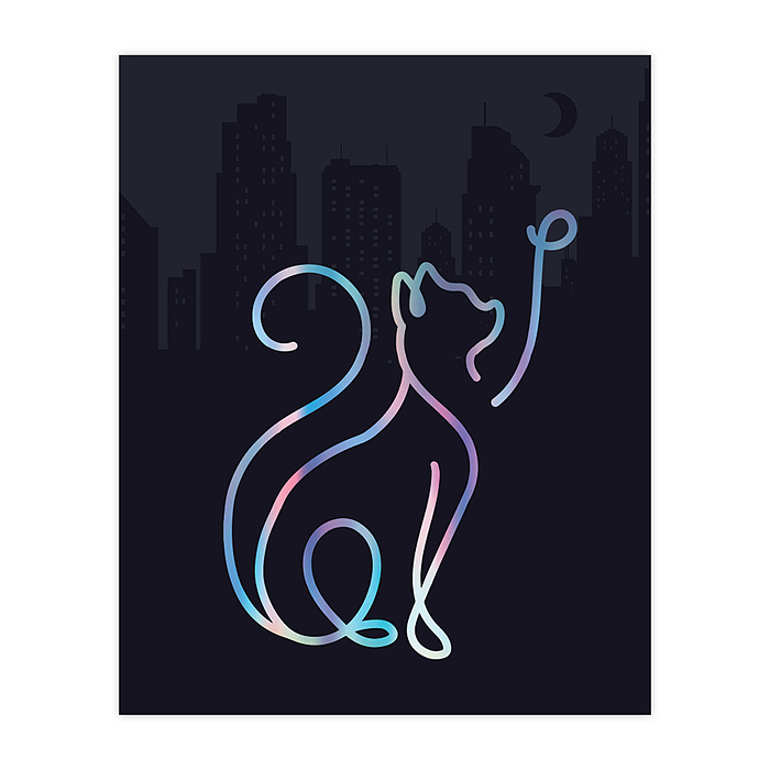 Тетрадь 48 л., клетка "Голографические кошки Sev"выб УФ, тиснение гологр фольгой