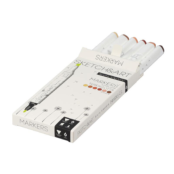 Фото к товару Набор двусторонних скетч-маркеров "Sketch&Art. Терракота", 6 цв. Набор двусторонних скетч-маркеров "Sketch&Art. Терракота", 6 цв.