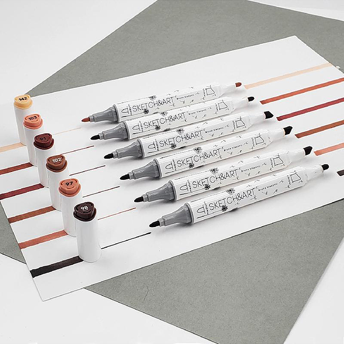 Фото к товару Набор двусторонних скетч-маркеров "Sketch&Art. Терракота", 6 цв. Набор двусторонних скетч-маркеров "Sketch&Art. Терракота", 6 цв.