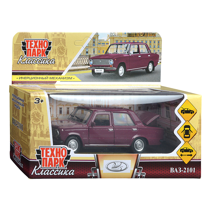 Фото к товару Машина металл ВАЗ-2101 12 см, (двери, багаж, фиолетовый) инерц, в коробке Машина металл ВАЗ-2101 12 см, (двери, багаж, фиолетовый) инерц, в коробке