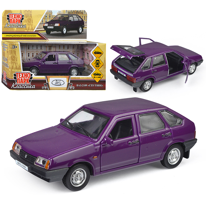 Машина металл Ваз-2109 "Спутник" 12 см, (двери, багаж., баклажан) цнерц., в коробке Машина металл Ваз-2109 "Спутник" 12 см, (двери, багаж., баклажан) цнерц., в коробке