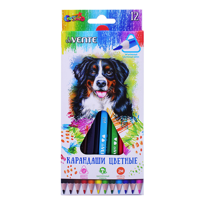 Карандаши цветные 12 цв. "Trio" 2М, диаметр грифеля 2,8 мм, трехгранные, в картонной ко