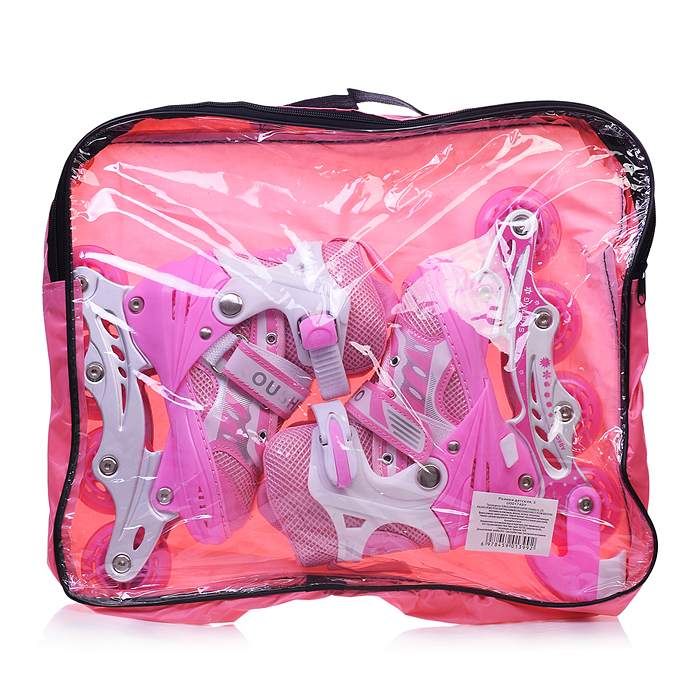 Фото к товару Роликовые коньки U001750Y раздвижные, PU колёса со светом, размер M, розовые, в сумке Роликовые коньки U001750Y раздвижные, PU колёса со светом, размер M, розовые, в сумке