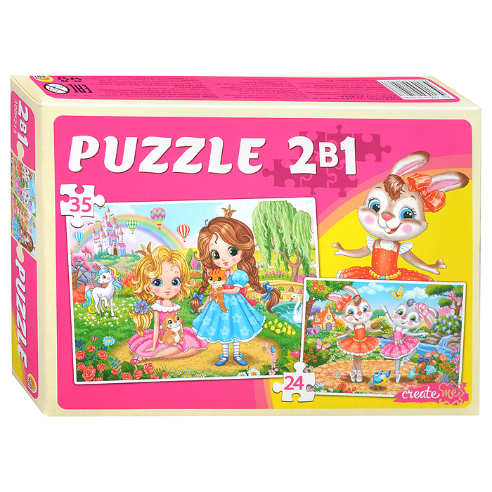 Макси-пазлы 2 в 1. Принцессы и зайчики №1  (24 и 35 эл.) 