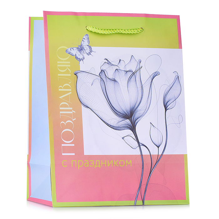 Бумажный пакет для сувенирной продукции с ламинацией, с шириной основания 17,8 cм, плотность бумаги Бумажный пакет для сувенирной продукции с ламинацией, с шириной основания 17,8 cм, плотность бумаги