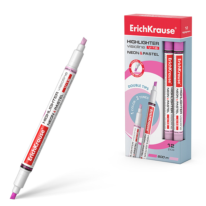 Двухсторонний текстмаркер Visioline V-16 Neon+Pastel, цвет чернил розовый