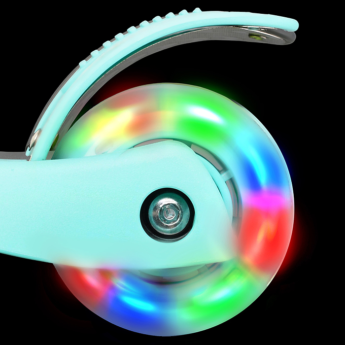 Фото к товару Самокат 3-х колесный ROCKET,колеса PU со светом, ABEC 7, бирюзовый Самокат 3-х колесный ROCKET,колеса PU со светом, ABEC 7, бирюзовый