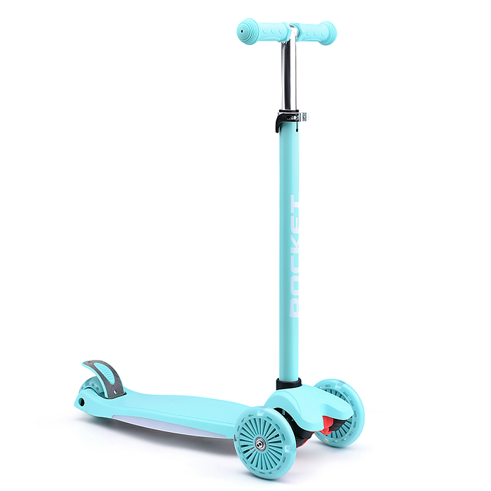 Фото к товару Самокат 3-х колесный ROCKET,колеса PU со светом, ABEC 7, бирюзовый Самокат 3-х колесный ROCKET,колеса PU со светом, ABEC 7, бирюзовый