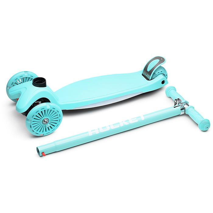 Фото к товару Самокат 3-х колесный ROCKET,колеса PU со светом, ABEC 7, бирюзовый Самокат 3-х колесный ROCKET,колеса PU со светом, ABEC 7, бирюзовый