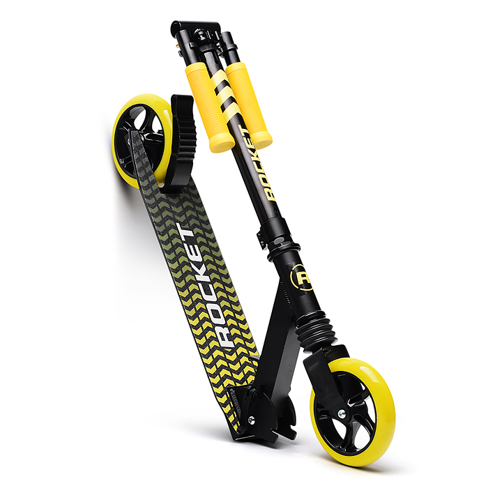 Фото к товару Самокат детский R0201 ROCKET,алюминиевый, колеса PU, 145 мм, жёлтый Самокат детский R0201 ROCKET,алюминиевый, колеса PU, 145 мм, жёлтый