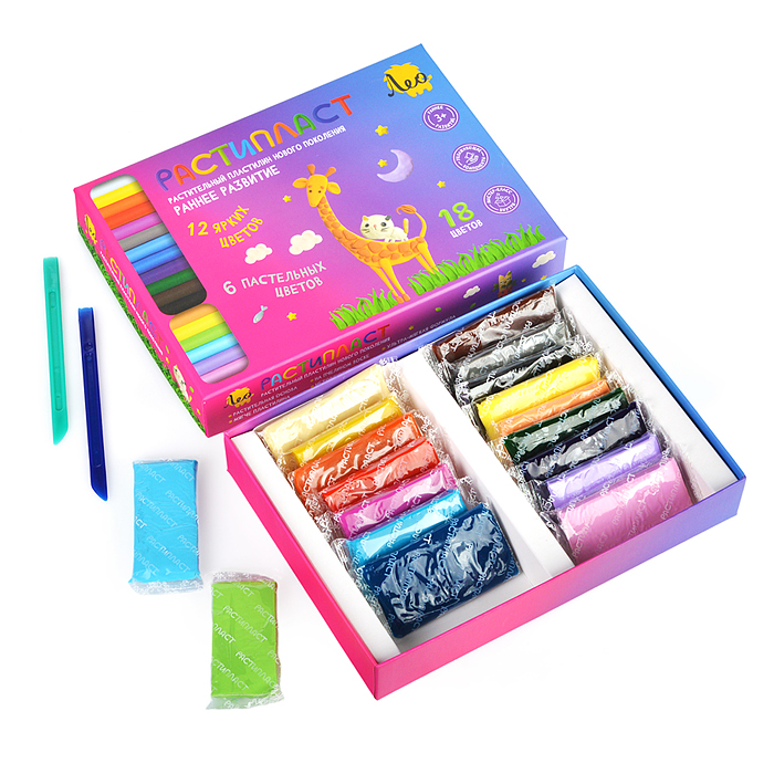 Пластилин растительный 18 цв. 360 г. "РАСТИпласт" ( в картонной упаковке ) Пластилин растительный 18 цв. 360 г. "РАСТИпласт" ( в картонной упаковке )