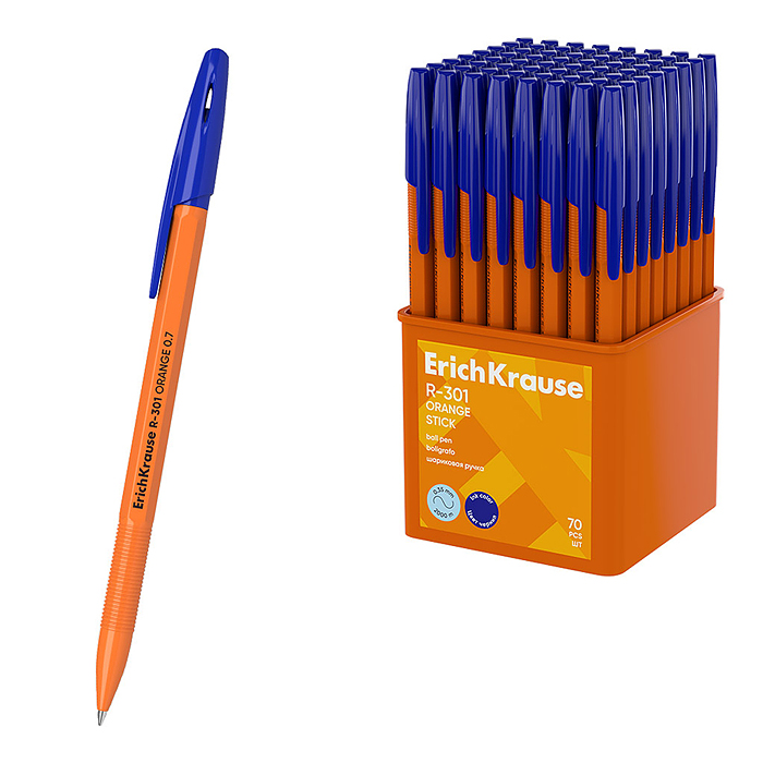 Ручка шариковая R-301 Stick Orange 0.7, цвет чернил синий (в стакане по 70 шт.)
