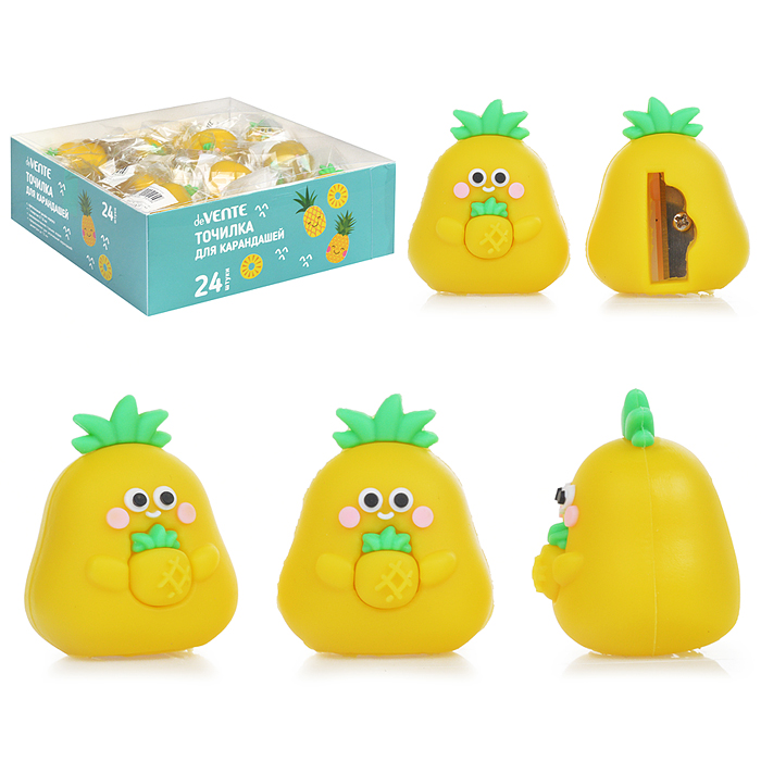 Точилка для карандашей "Pineapple" 31x33x40 мм, 1 отверстие, пластиковая с покрытием Soft T