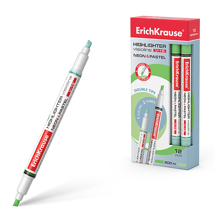 Двухсторонний текстмаркер Visioline V-16 Neon+Pastel, цвет чернил зеленый