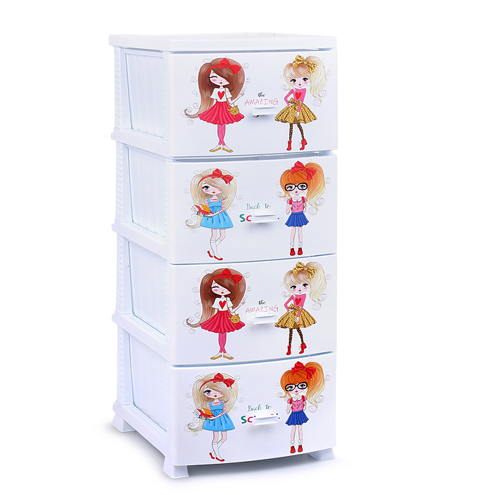Комод "Декор" "Девочки" (Моно) 4 секции, белый