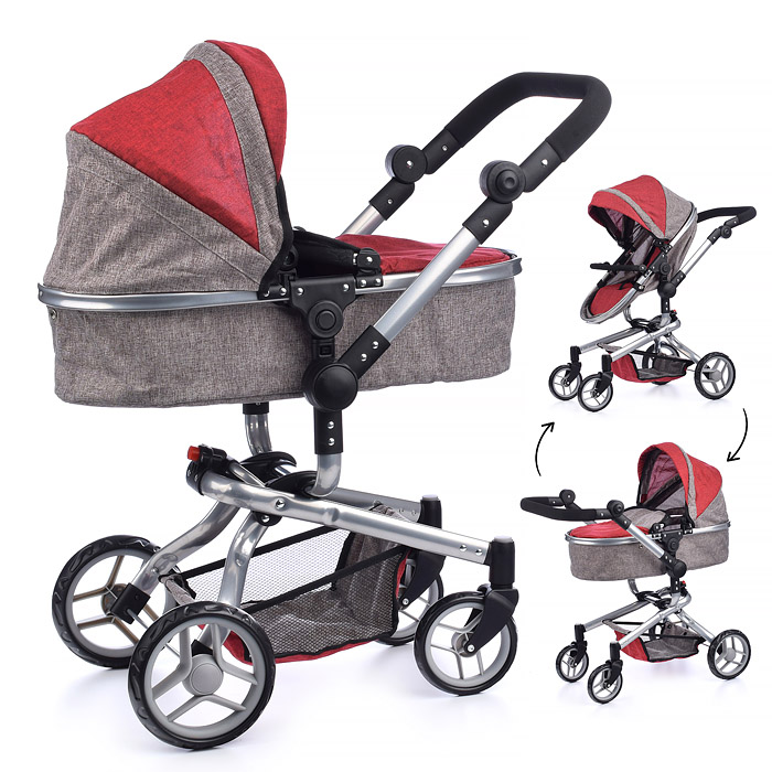 Коляска для кукол 9695 металлическая, 2в1, в коробке