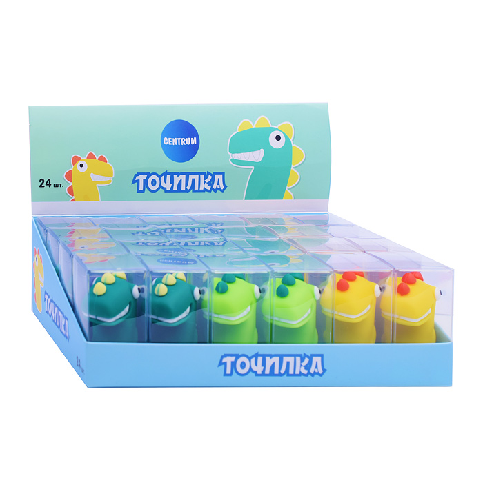 Фото к товару Точилка пластиковая "Динозаврик" 4,5х4см. в дисплее Точилка пластиковая "Динозаврик" 4,5х4см. в дисплее