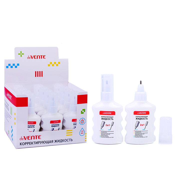 Корректирующая жидкость 2 в 1, 13 мл, быстросохнущая, в бутылочке с кисточкой и металлическ