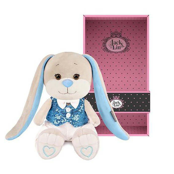 Зайчик Жак в голубой жилетке и белых брюках, 25 см, в коробке. Зайчик Жак в голубой жилетке и белых брюках, 25 см, в коробке.