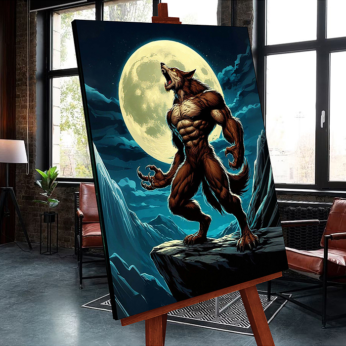 Фото к товару Картина по номерам со светящейся краской 40х50 "Человек- волк" чёрный холст (17 цветов) Картина по номерам со светящейся краской 40х50 "Человек- волк" чёрный холст (17 цветов)