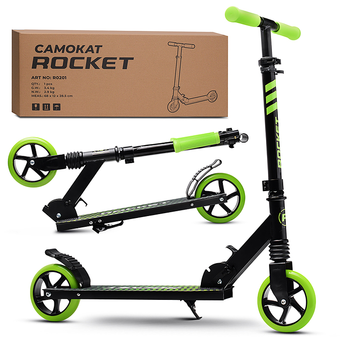 Самокат детский R0201 ROCKET, алюминиевый, колеса PU, 145 мм, зелёный