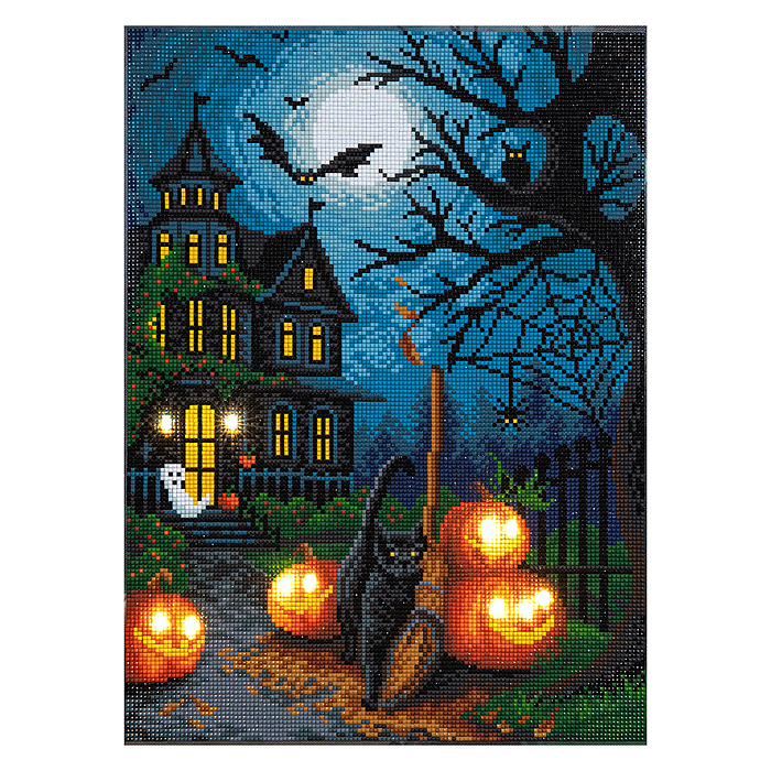 Фото к товару Кристальная (алмазная) мозаика на подрамнике "Хэллоуин" (со светодиодами) 30х40 см Кристальная (алмазная) мозаика на подрамнике "Хэллоуин" (со светодиодами) 30х40 см