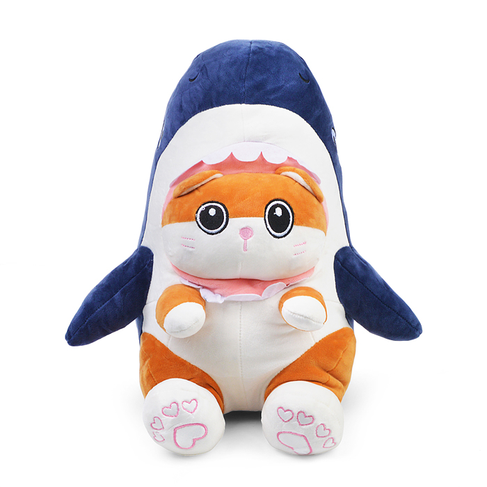 Мягкая игрушка М1219 "Кот" в костюме акулы, с пледом, 45 см.