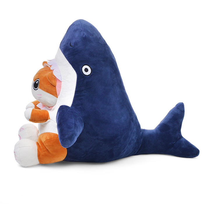 Мягкая игрушка М1219 "Кот" в костюме акулы, с пледом, 45 см.