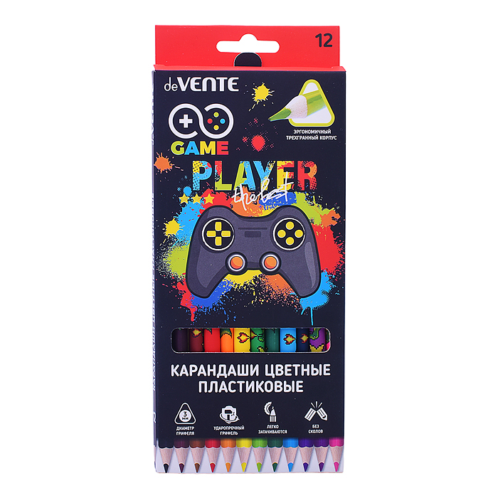 Фото к товару Карандаши цветные пластиковые "Game" 12 цв., 2М, диаметр грифеля 3 мм, трёхгранные Карандаши цветные пластиковые "Game" 12 цв., 2М, диаметр грифеля 3 мм, трёхгранные