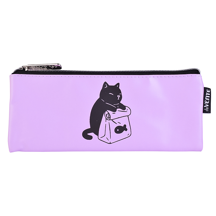 Пенал "Cat and Fish" 21,5x9x1 см, плоский для 35 предметов, на молнии, матовая антивандальн