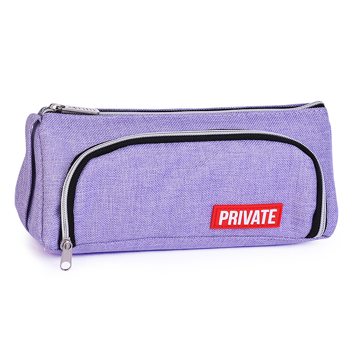 Пенал "Private" 21x8,5x8,5 см, треугольный для 70 предметов, текстильный, на молнии, с ручк