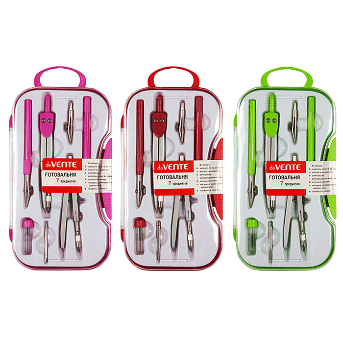 Готовальня (7 предметов) цветной корпус, ассорти 3 цвета Готовальня (7 предметов) цветной корпус, ассорти 3 цвета