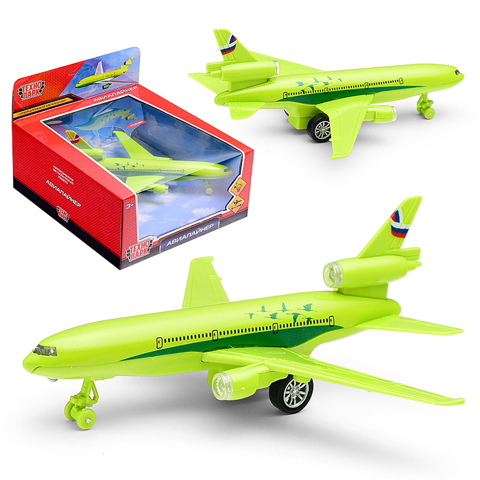 Машина металл свет-звук Авиалайнер 19,5см, кор. 