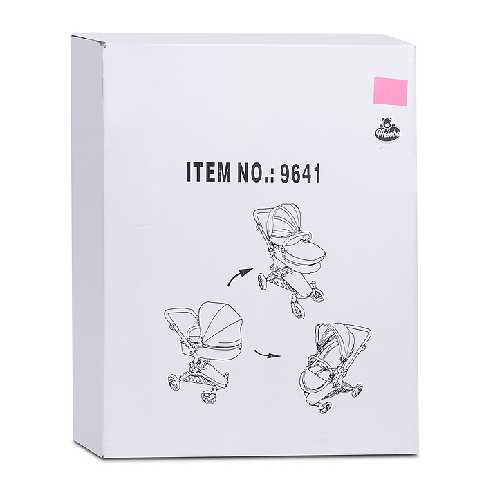 Коляска для кукол 9641 металлическая, регулируемая ручка, с корзиной, цвет розовый