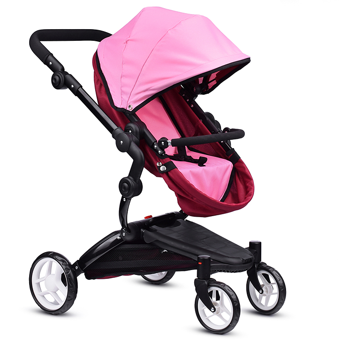 Коляска для кукол 9641 металлическая, регулируемая ручка, с корзиной, цвет розовый