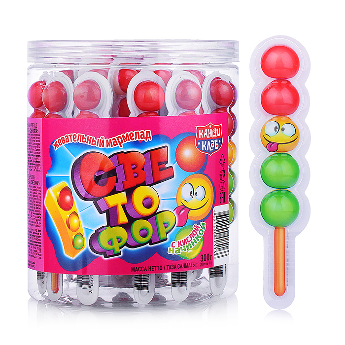 Жевательный мармелад с кислой начинкой "Светофор" 10гр (30шт)