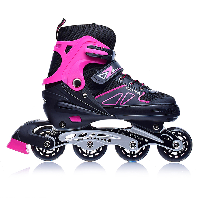 Фото к товару Роликовые коньки U001753Y раздвижные, PU колёса, размер L, черно-розовые, в сумке Роликовые коньки U001753Y раздвижные, PU колёса, размер L, черно-розовые, в сумке