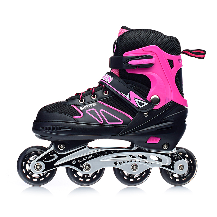 Фото к товару Роликовые коньки U001753Y раздвижные, PU колёса, размер L, черно-розовые, в сумке Роликовые коньки U001753Y раздвижные, PU колёса, размер L, черно-розовые, в сумке