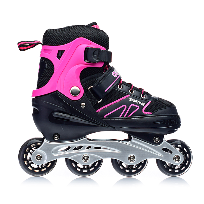 Фото к товару Роликовые коньки U001753Y раздвижные, PU колёса, размер L, черно-розовые, в сумке Роликовые коньки U001753Y раздвижные, PU колёса, размер L, черно-розовые, в сумке