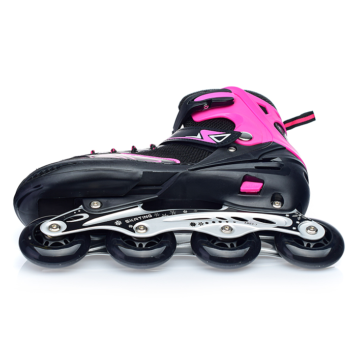 Фото к товару Роликовые коньки U001753Y раздвижные, PU колёса, размер L, черно-розовые, в сумке Роликовые коньки U001753Y раздвижные, PU колёса, размер L, черно-розовые, в сумке