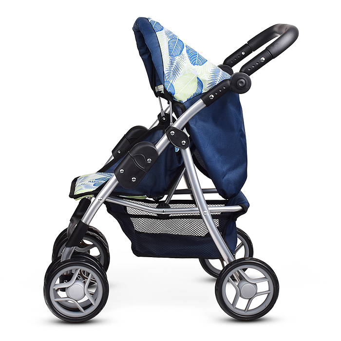 Коляска для кукол 9352 металл., складная, прогулочная с козырьком, с корзиной, принт листья