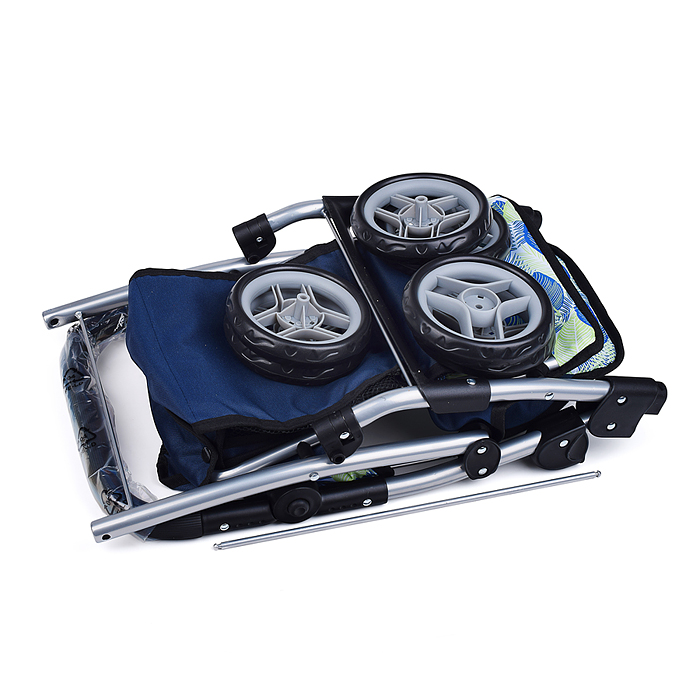 Коляска для кукол 9352 металл., складная, прогулочная с козырьком, с корзиной, принт листья