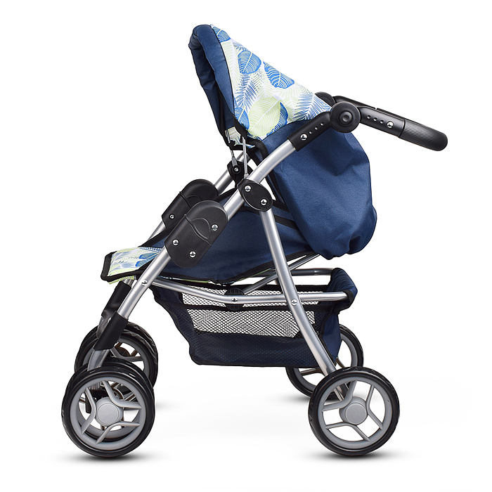 Коляска для кукол 9352 металл., складная, прогулочная с козырьком, с корзиной, принт листья
