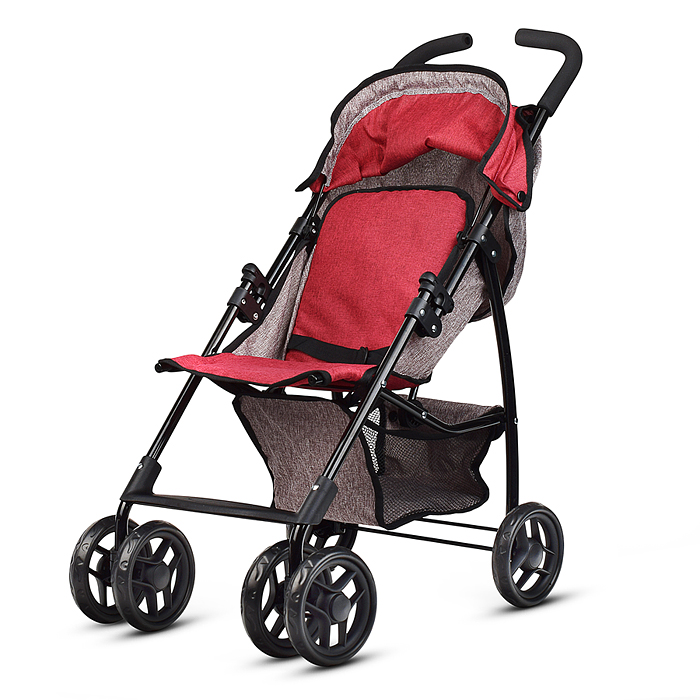 Коляска для кукол 9351A складная, с корзиной и козырьком, цвет серо-бордовая