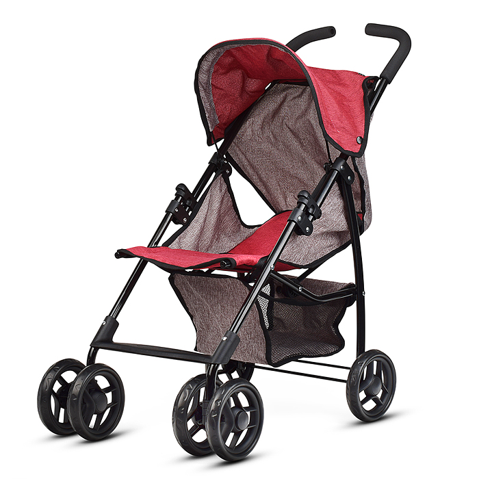 Коляска для кукол 9351A складная, с корзиной и козырьком, цвет серо-бордовая